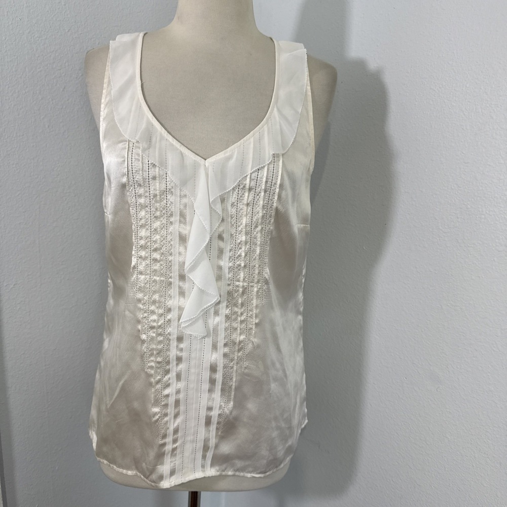 BHWM Top Womens M Ivory Silk Ruffle Lace Romantic Scandi French - Picture 2 of 10
